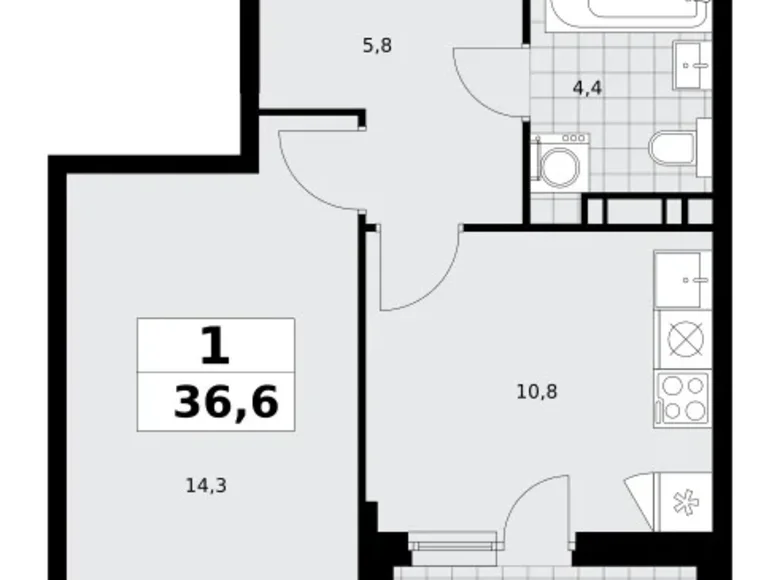 Квартира 1 комната 37 м² поселение Сосенское, Россия