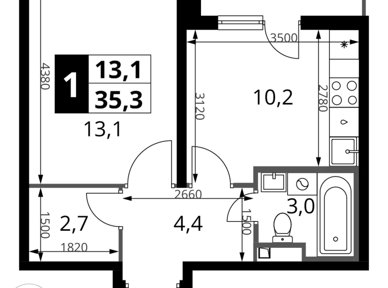 Apartamento 1 habitación 35 m² Potapovo, Rusia