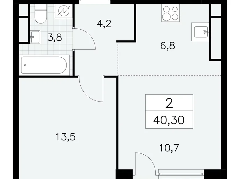 Квартира 2 комнаты 40 м² Юго-Западный административный округ, Россия