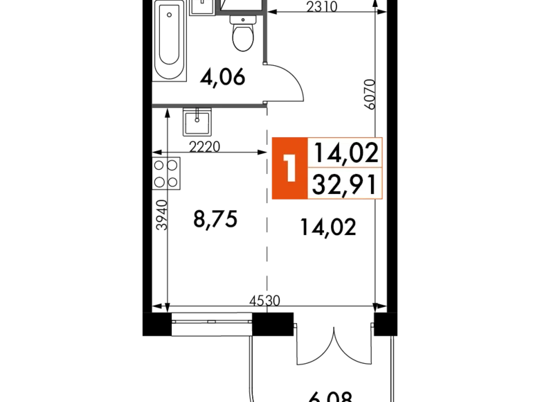 Студия 1 комната 33 м² Москва, Россия