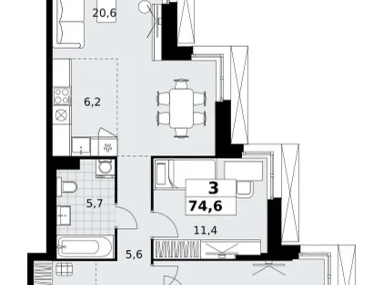3 room apartment 75 m² Kommunarka, Russia