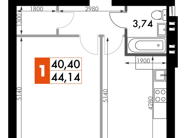 Квартира 1 комната 44 м² Наро-Фоминский городской округ, Россия