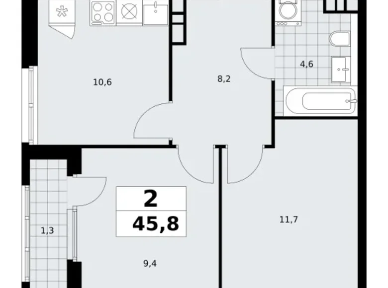 2 room apartment 46 m² South-Western Administrative Okrug, Russia