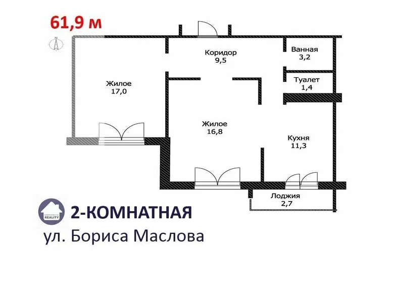 Mieszkanie 2 pokoi 62 m² Brześć, Białoruś