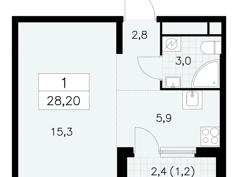 Wohnung 1 Zimmer 28 m² Südwestlicher Verwaltungsbezirk, Russland