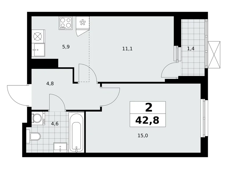 Wohnung 2 Zimmer 43 m² poselenie Sosenskoe, Russland