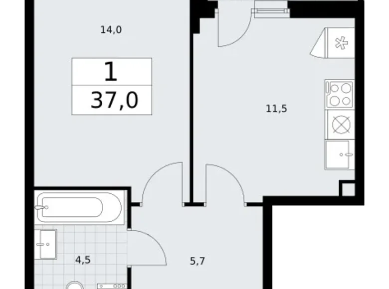 1 room apartment 37 m² Vnukovo, Russia