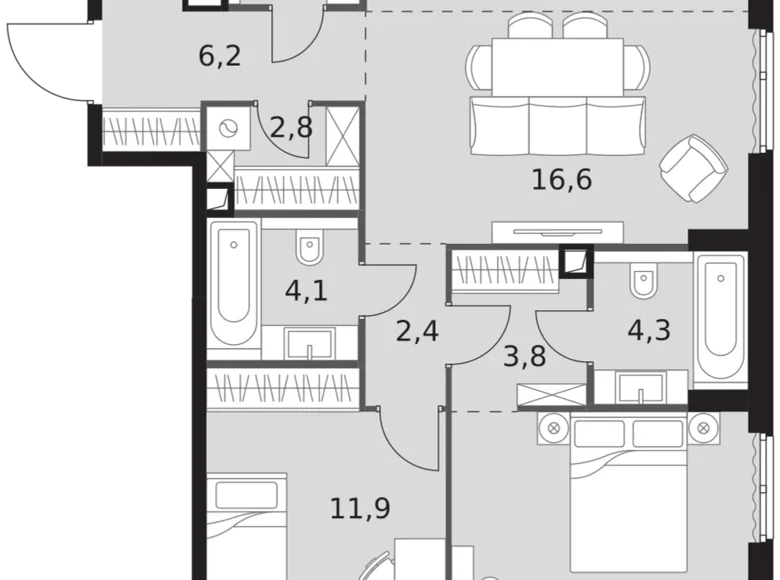 Wohnung 3 zimmer 74 m² Nordwestlicher Verwaltungsbezirk, Russland