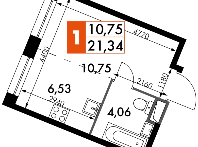 Студия 1 комната 21 м² Москва, Россия