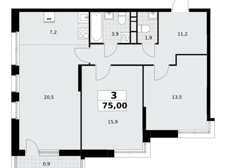 Appartement 3 chambres 75 m² Postnikovo, Fédération de Russie