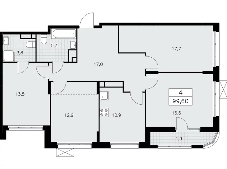 4 room apartment 100 m² Moscow, Russia