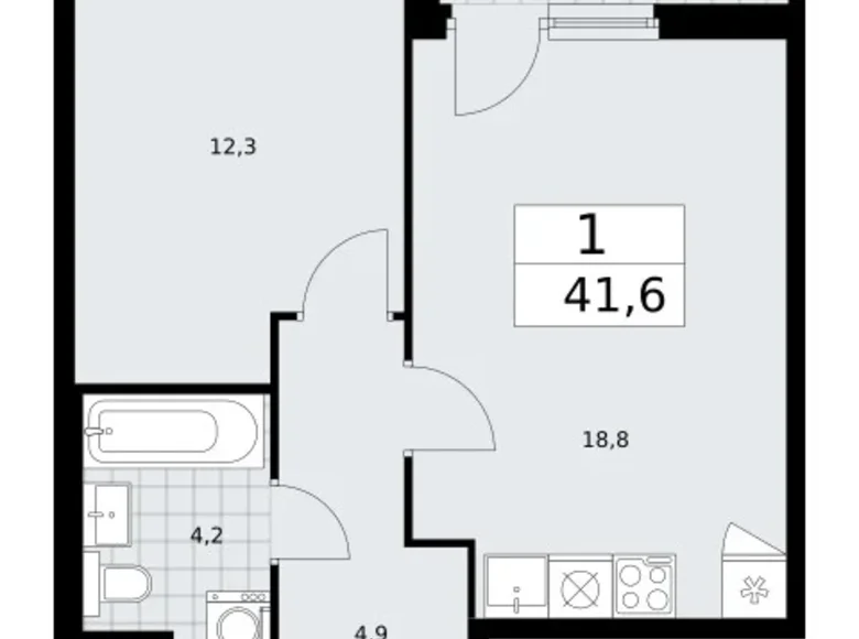 1 room apartment 42 m² Troitsk, Russia