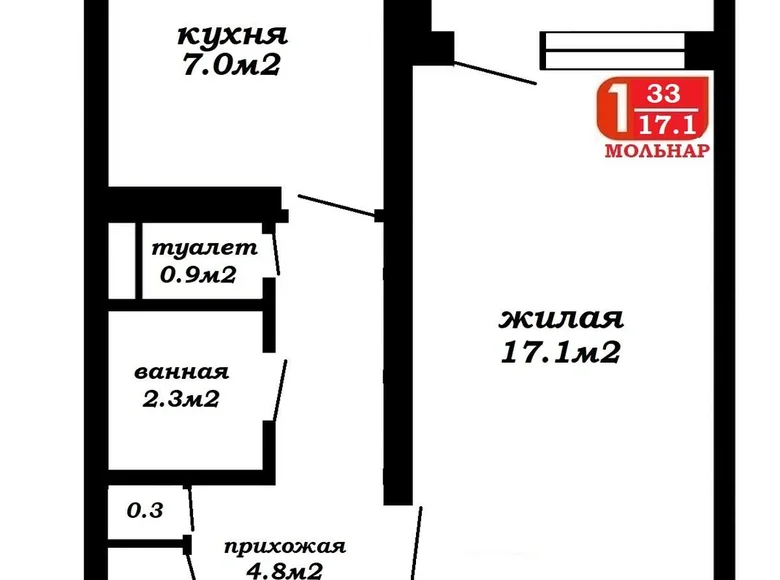 Apartamento 1 habitación 33 m² Minsk, Belarús