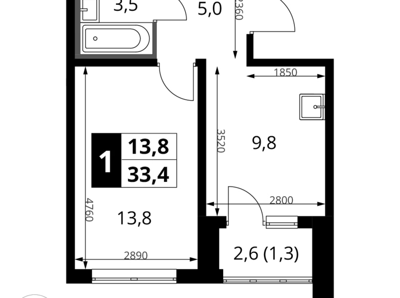Apartamento 1 habitación 33 m² Sapronovo, Rusia