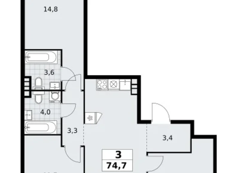 Apartamento 3 habitaciones 75 m² poselenie Sosenskoe, Rusia