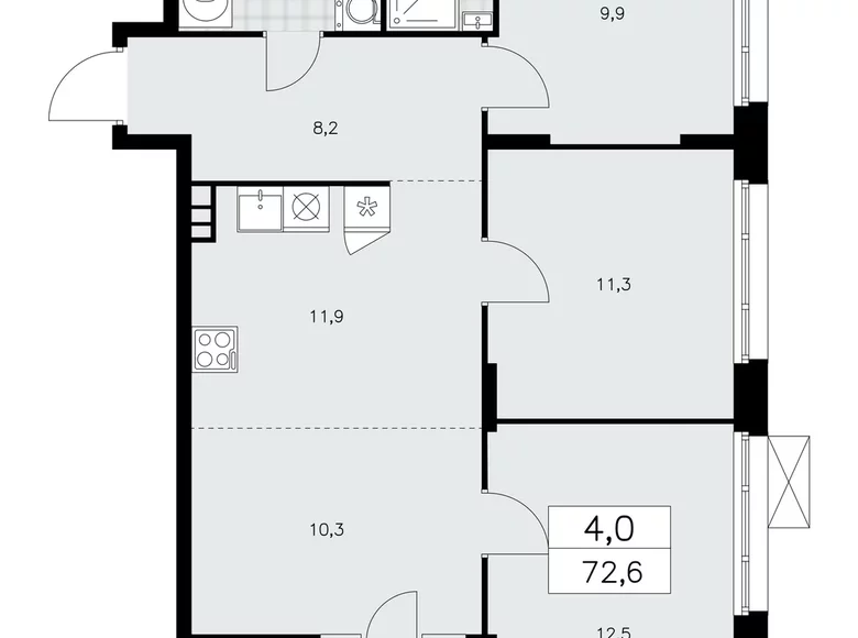 Apartamento 4 habitaciones 73 m² poselenie Sosenskoe, Rusia