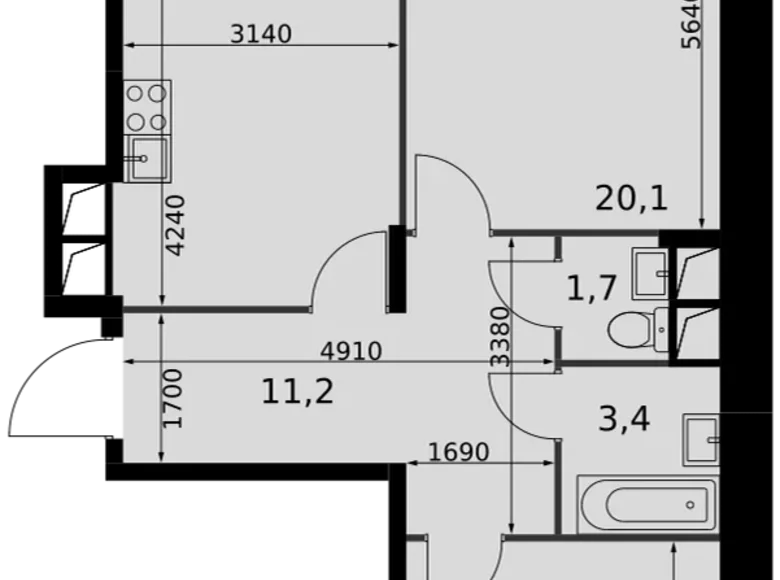 Wohnung 2 zimmer 64 m² Razvilka, Russland