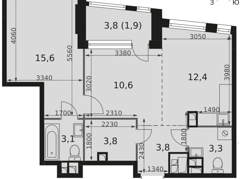 Квартира 2 комнаты 55 м² Москва, Россия