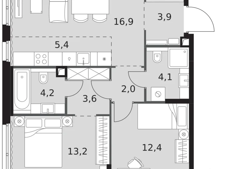 Appartement 3 chambres 66 m² North-Western Administrative Okrug, Fédération de Russie