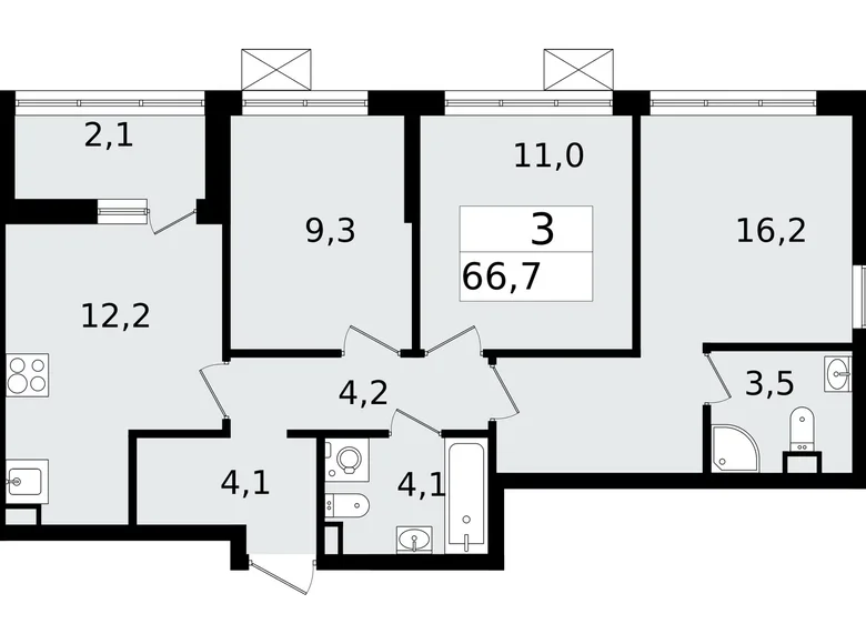 Квартира 3 комнаты 67 м² Всеволожск, Россия