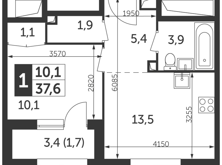 Apartamento 1 habitación 38 m² North-Eastern Administrative Okrug, Rusia