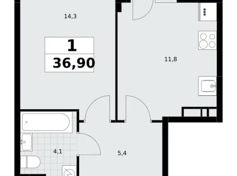 Квартира 1 комната 37 м² Postnikovo, Россия