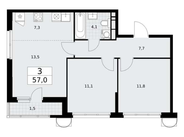 Mieszkanie 3 pokoi 57 m² Wnukowo, Rosja