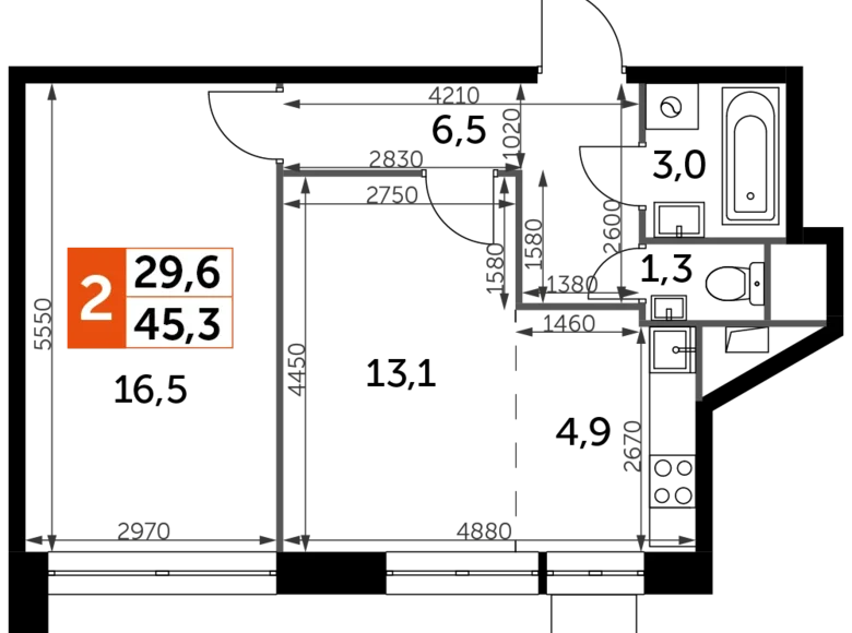 Wohnung 2 zimmer 45 m² Veshki, Russland