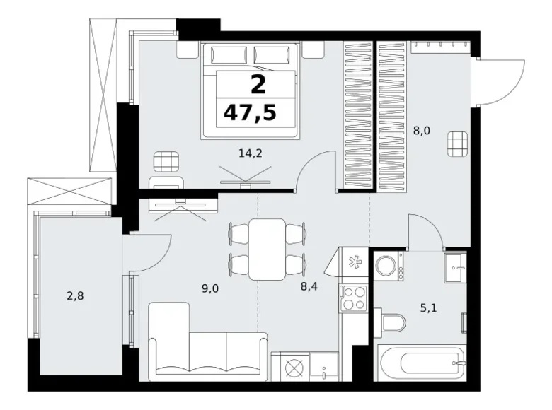 Apartamento 2 habitaciones 48 m² Kommunarka, Rusia