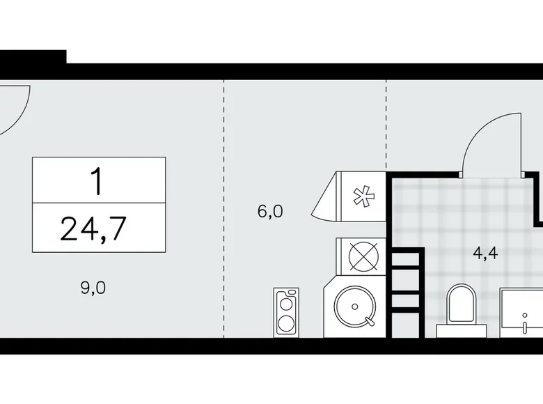 Квартира 1 комната 25 м² Москва, Россия