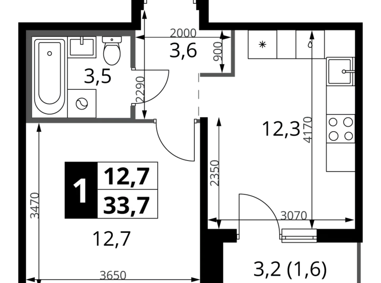 Apartamento 1 habitación 34 m² Leninsky District, Rusia