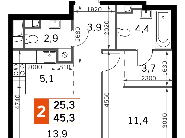 Appartement 2 chambres 45 m² North-Western Administrative Okrug, Fédération de Russie