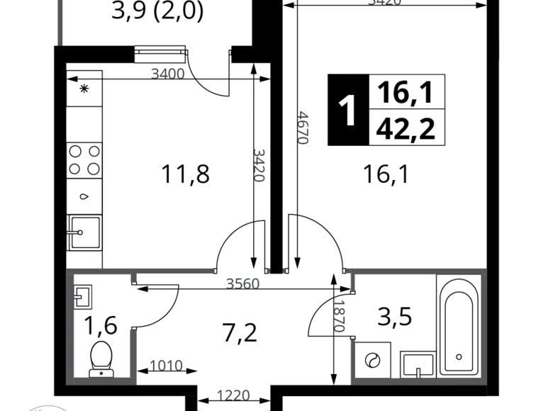 Wohnung 1 zimmer 42 m² Leninsky District, Russland