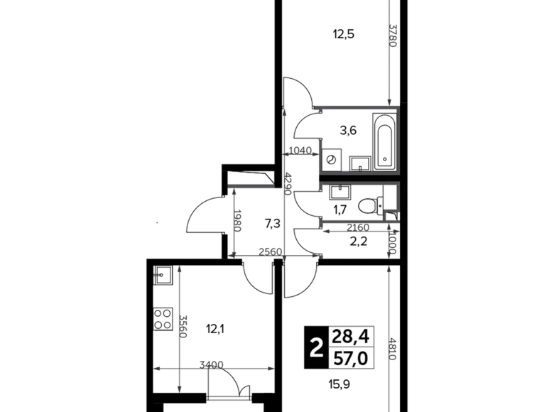 Appartement 2 chambres 58 m² Leninsky District, Russie