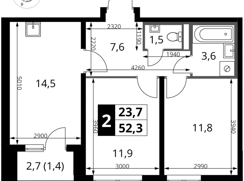 Apartamento 2 habitaciones 52 m² Potapovo, Rusia