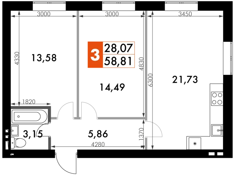 Appartement 2 chambres 59 m² Naro-Fominskiy gorodskoy okrug, Fédération de Russie