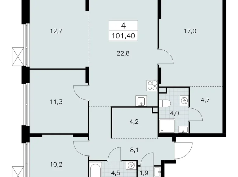 4 room apartment 101 m² Moscow, Russia