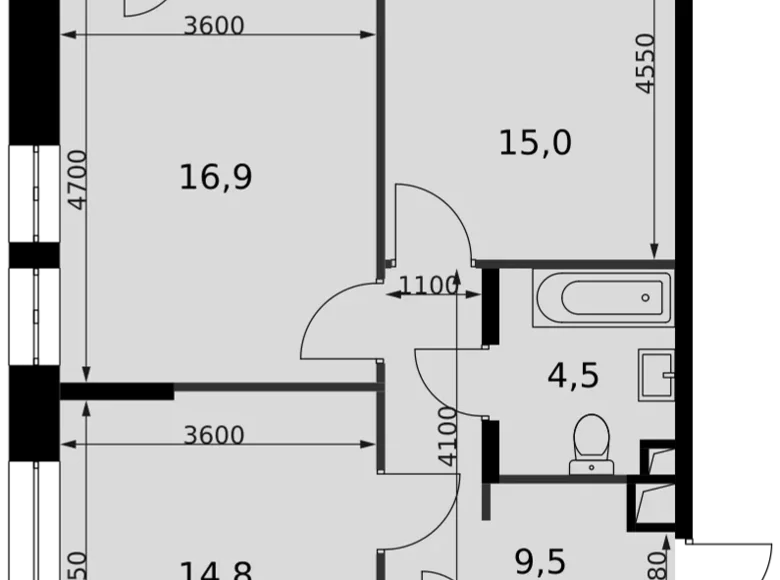 Квартира 2 комнаты 64 м² Москва, Россия