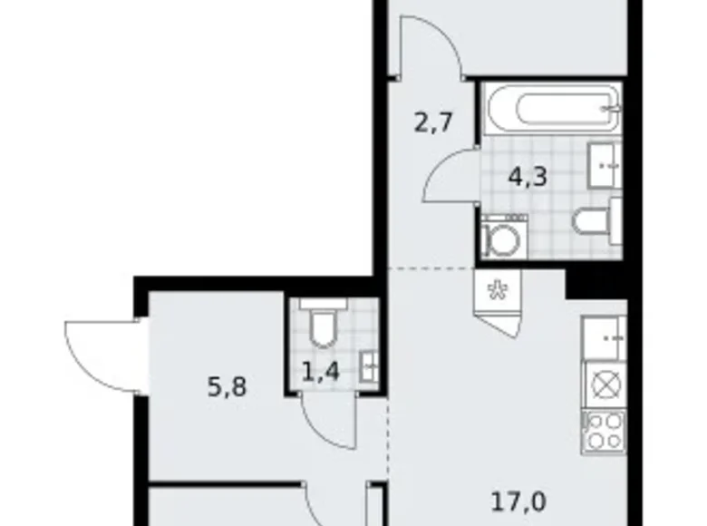 2 room apartment 58 m² Troitsk, Russia