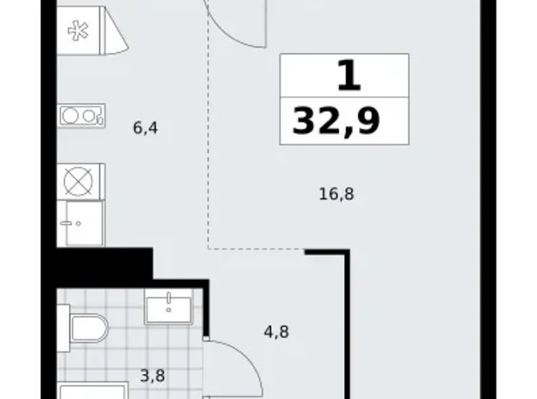 Appartement 1 chambre 33 m² Troïtsk, Russie