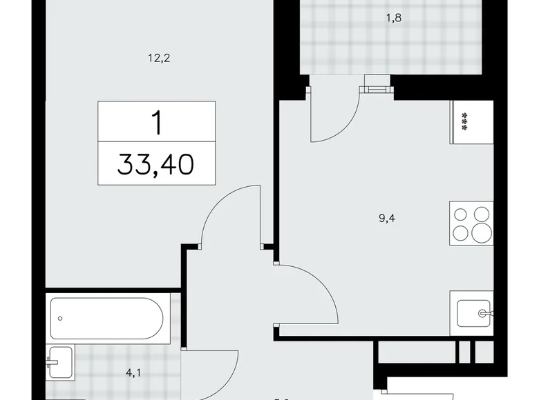 Wohnung 1 Zimmer 33 m² poselenie Sosenskoe, Russland