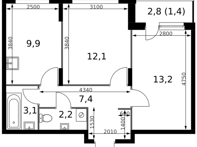 Apartamento 2 habitaciones 49 m² Sapronovo, Rusia