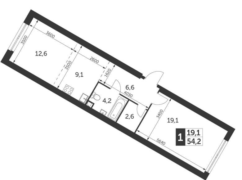 Mieszkanie 1 pokój 54 m² Konkovo District, Rosja