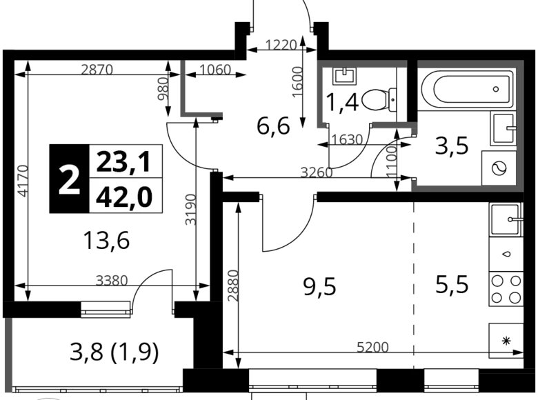 Квартира 2 комнаты 42 м² Ленинский район, Россия