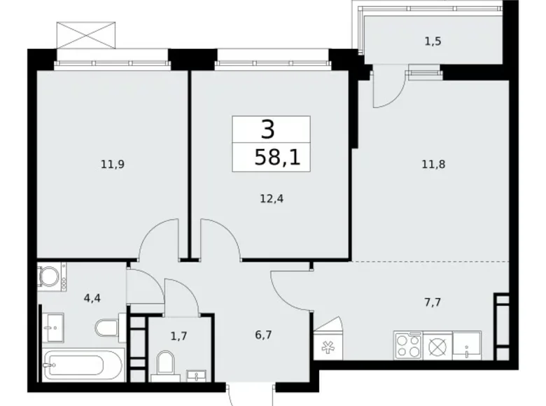 Mieszkanie 3 pokoi 58 m² Moskwa, Rosja