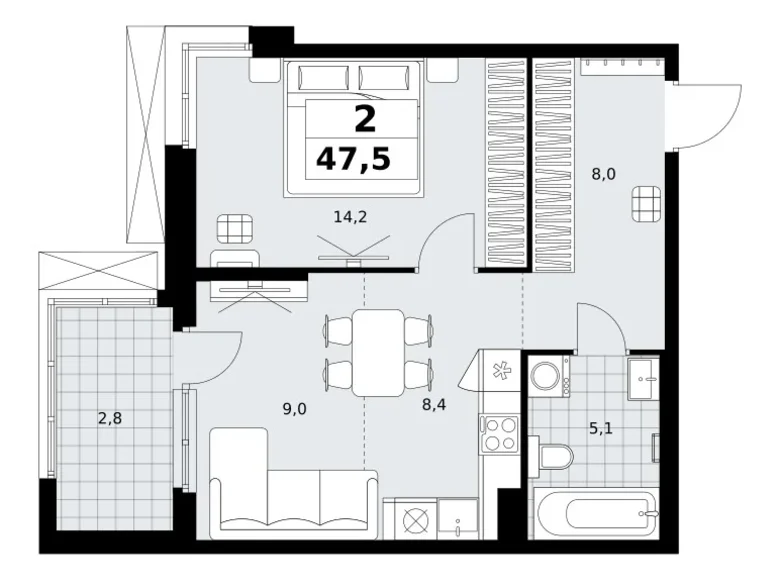 2 room apartment 48 m² Kommunarka, Russia