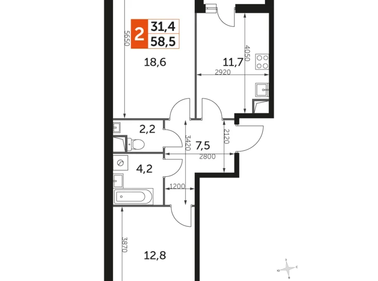 Квартира 2 комнаты 59 м² Развилка, Россия