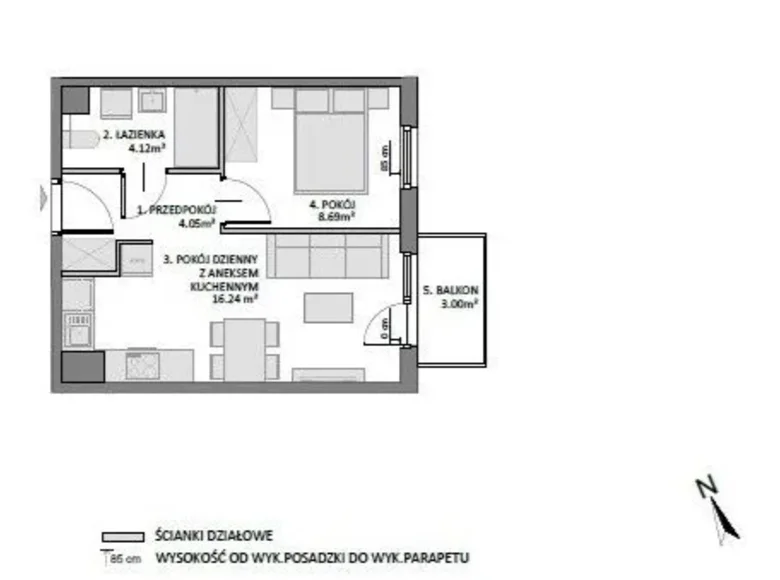 1 bedroom apartment 34 m² Gdansk, Poland