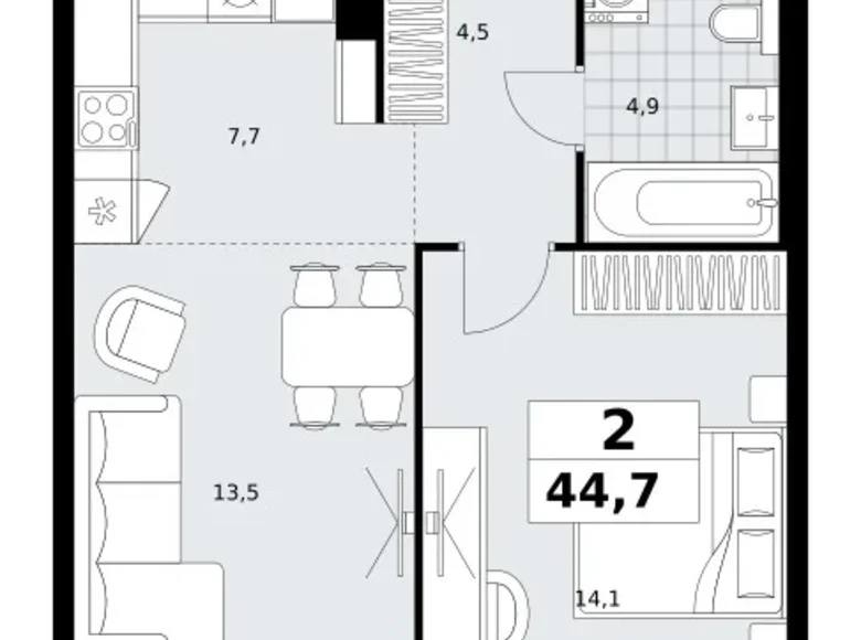 Квартира 2 комнаты 45 м² район Коммунарка, Россия