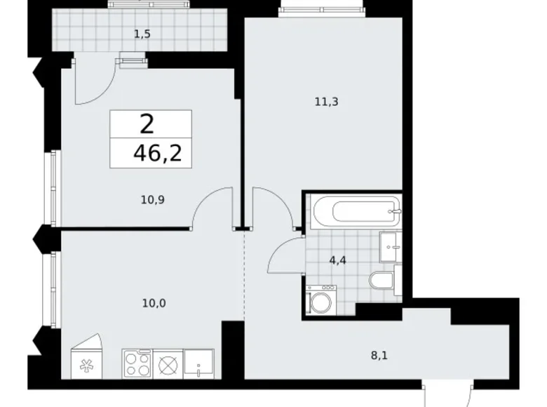 Mieszkanie 2 pokoi 46 m² Troick, Rosja